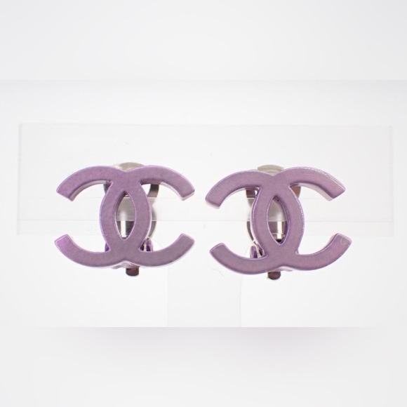 CHANEL Lavender Logo Stud Earrings - Picture 1 of 6